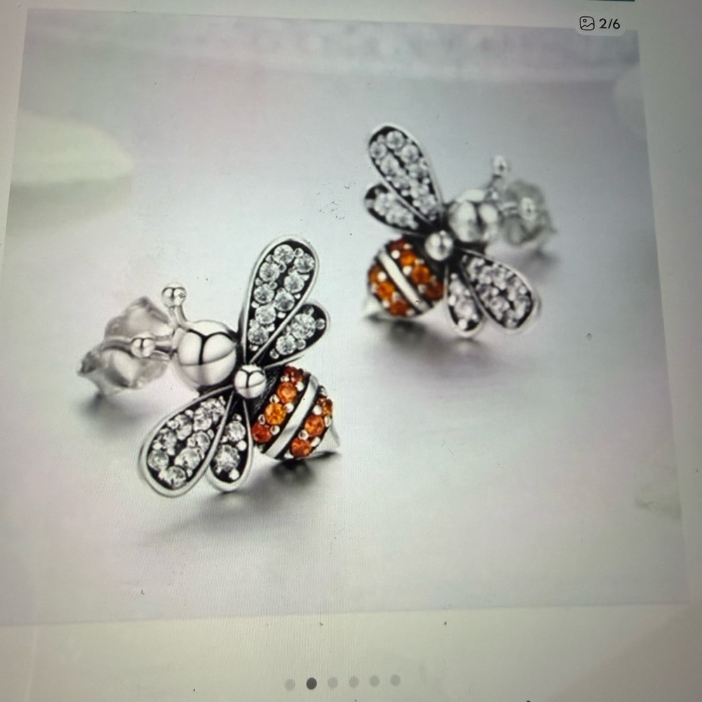 Sterling Silver Bee Earrings with Orange and Silver Accents - Picture 2 of 5
